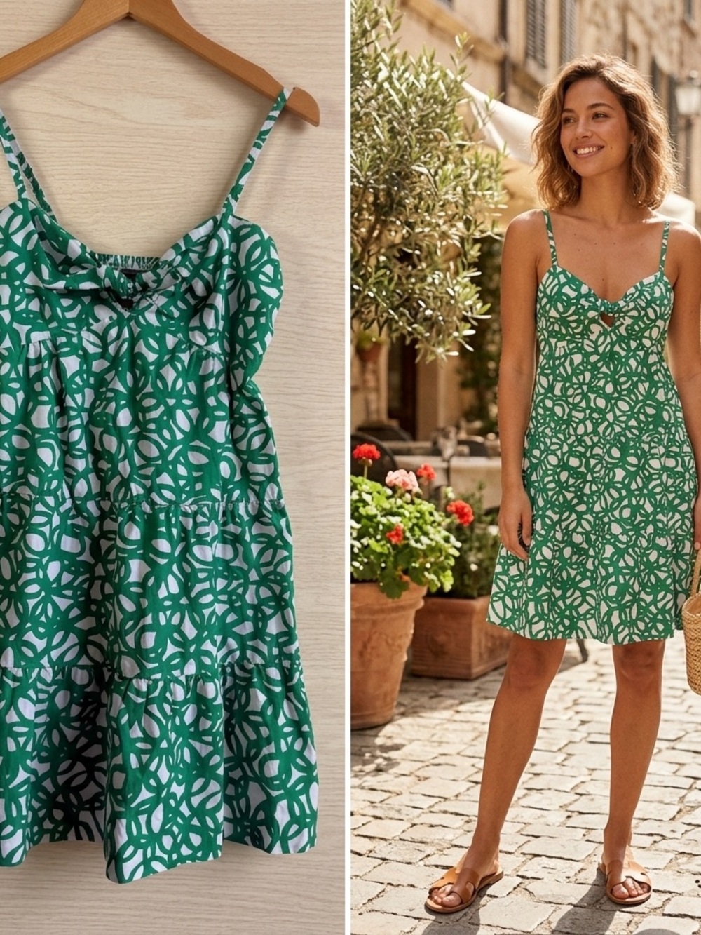 Banana Republic Petite Green & White Interlocking Geometric Sundress - Size 2P